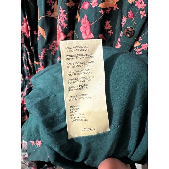 Free People Boho Floral Dress M Green Pink Long Sleeve Button Peasant Tunic - Picture 6 of 10